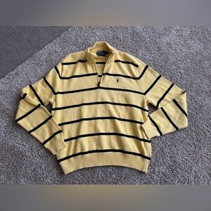 Vintage Polo Ralph Lauren Sweater Men’s XL Yellow Black Striped 1/4 Zip Pullover